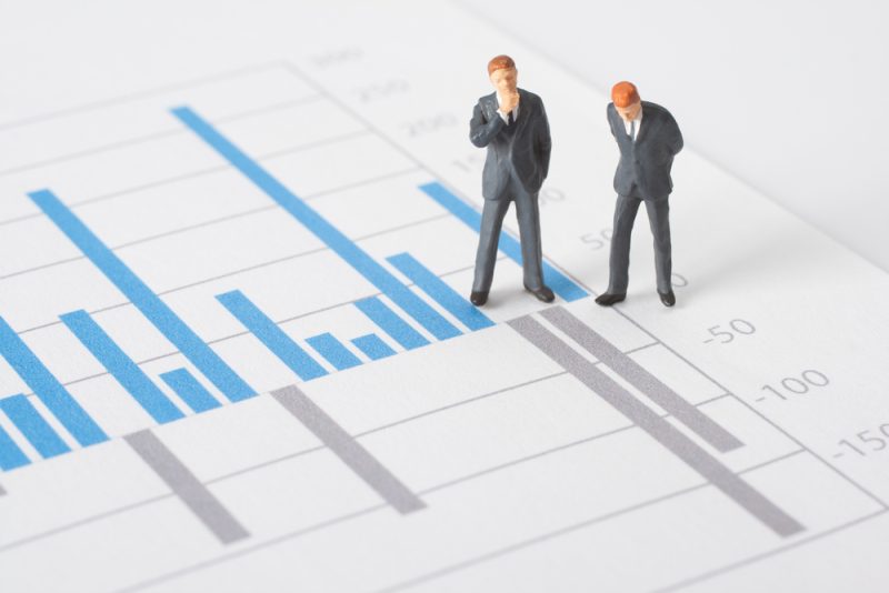Business,Report,,Graph,And,Business,Figurines,Illustrating,Profit,Decrease,Analyze.