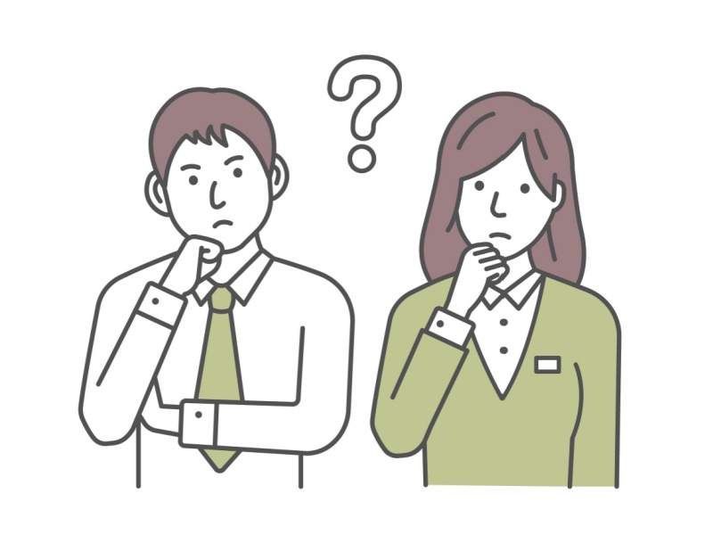 若い実業家とビジネスマンが質問を持つベクターイラスト