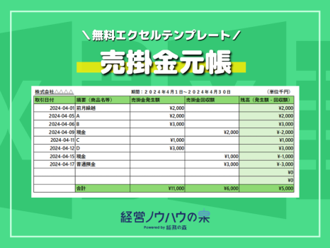 エクセルテンプレート　売掛金元帳